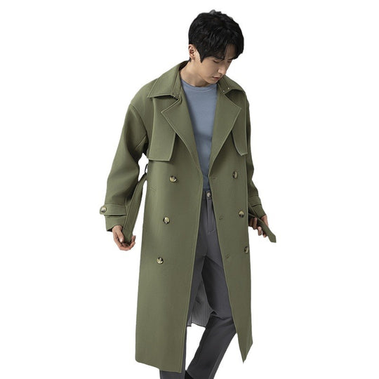 Herren Trenchcoat im minimalistischen Doppelreiher mit breitem Schalkragen und Taillengürtel Shop Nory