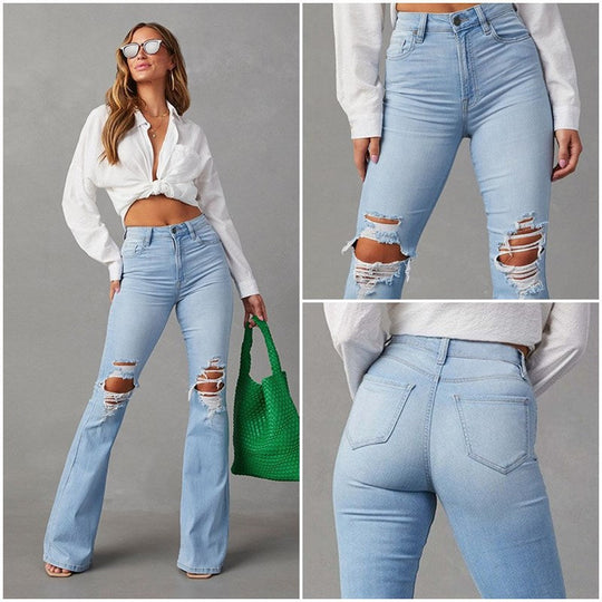 Damen Flared Jeans mit hohen Rissen und hohem Bund
