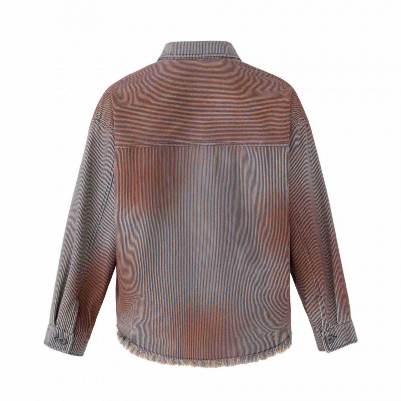 Unisex Kastenförmige Overshirtjacke aus Feincord mit Used‑Effekt, Fransen und Knopfleiste Shop Nory