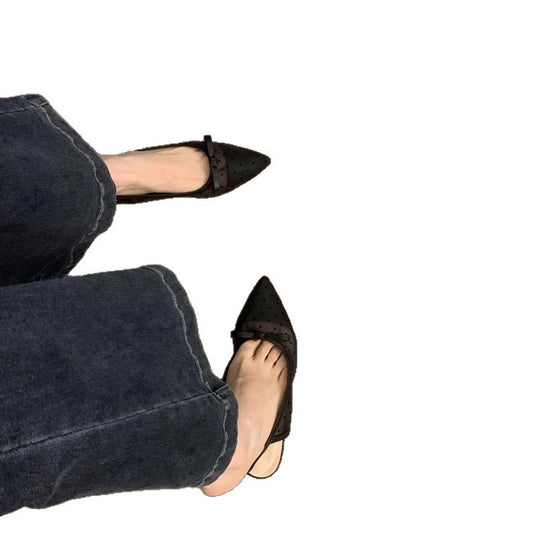 Damen Spitz zulaufende Slingback-Ballerinas mit gepunktetem Mesh und Zierschleife Shop Nory