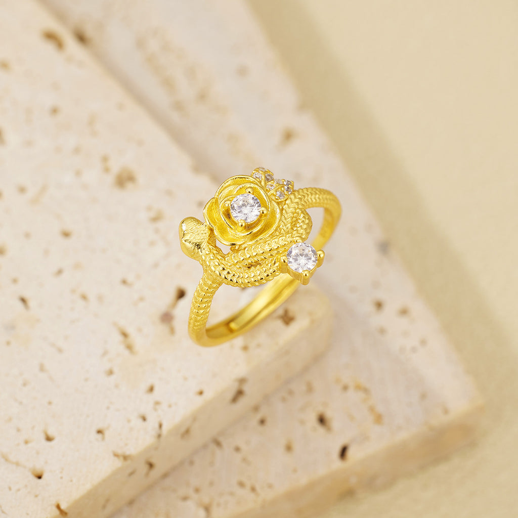 Damen Ring mit kunstvollem Rosendesign und funkelnden Kristallen Shop Nory
