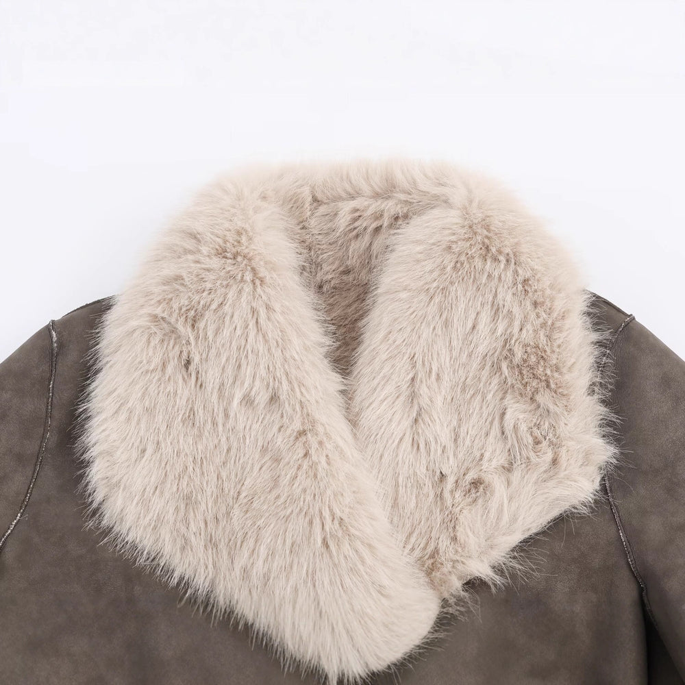 Damen Langer Wendbarer Kunstfell-Mantel mit Oversized-Schalkragen und aufgesetzten Taschen Shop Nory