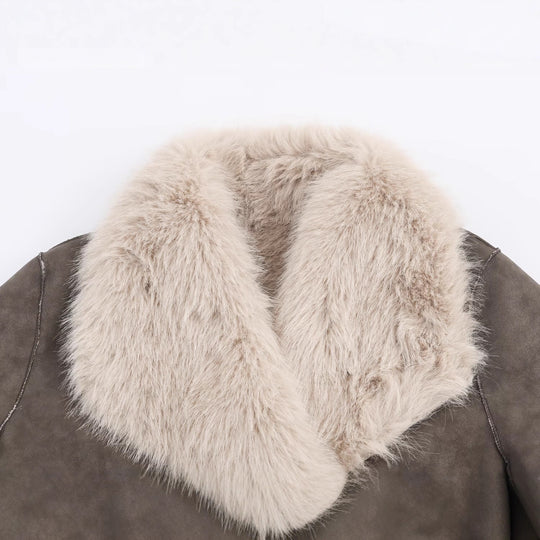 Damen Langer Wendbarer Kunstfell-Mantel mit Oversized-Schalkragen und aufgesetzten Taschen Shop Nory