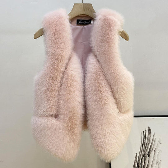 Damen Ärmellose Hochflor-Faux-Fur-Weste mit taillierter Passform und Eingrifftaschen Shop Nory