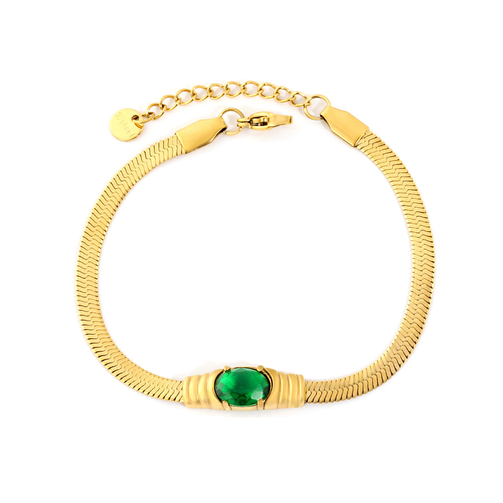 Damen elegante Halskette mit funkelndem grünen Zirkonstein und hochwertigem Goldverschluss Shop Nory
