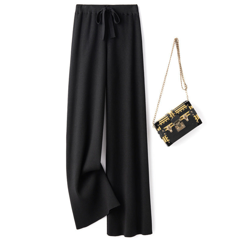Damen Weite Rippstrick-Hose mit Tunnelzug und fließender Palazzo-Silhouette Shop Nory