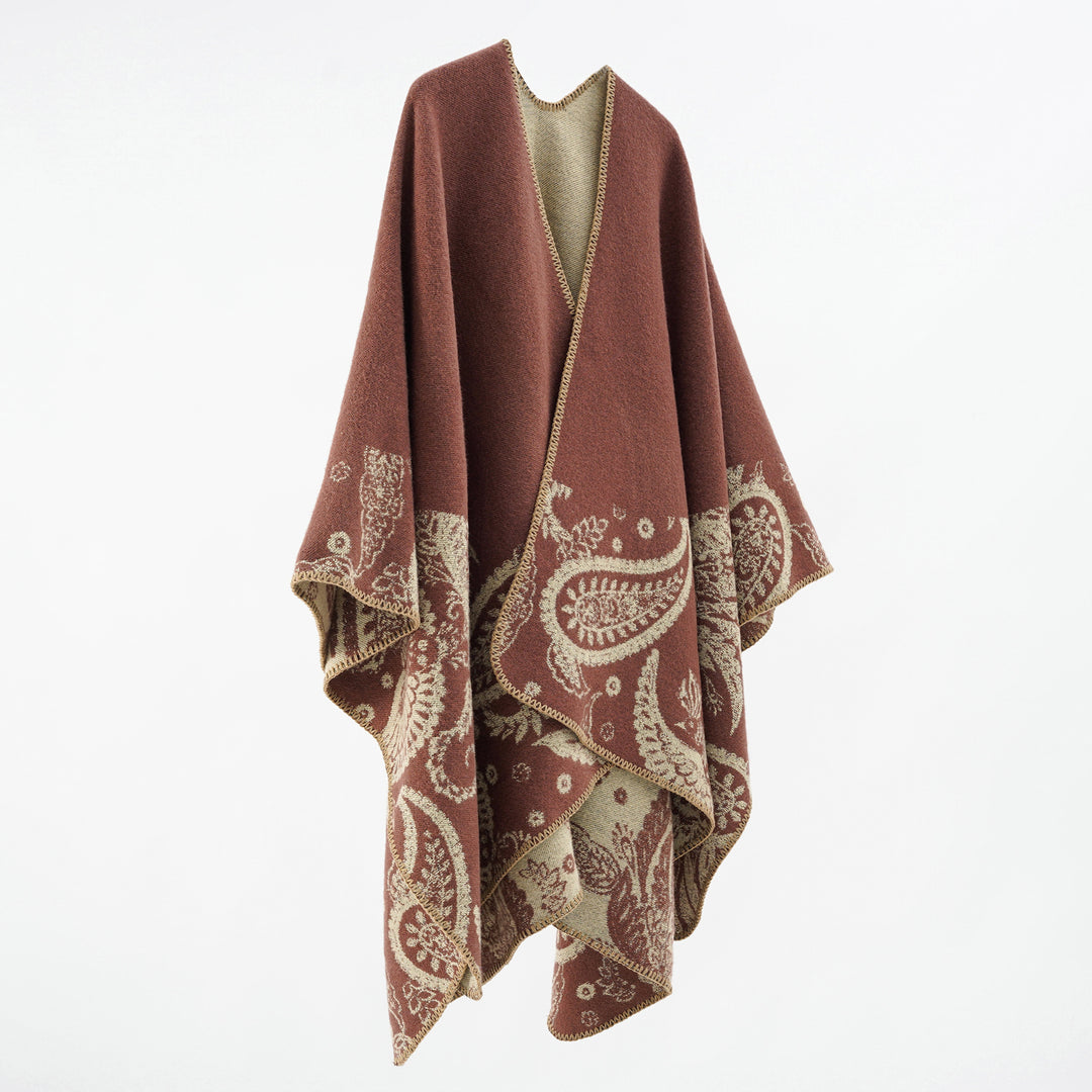 Damen Wollmix-Wendecape mit Paisley-Jacquard und offenem V-Ausschnitt Shop Nory