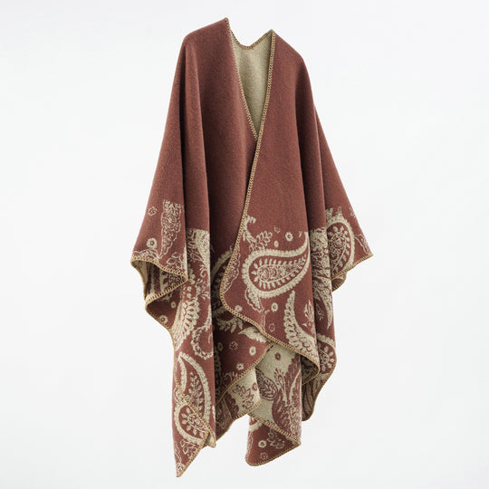 Damen Wollmix-Wendecape mit Paisley-Jacquard und offenem V-Ausschnitt Shop Nory