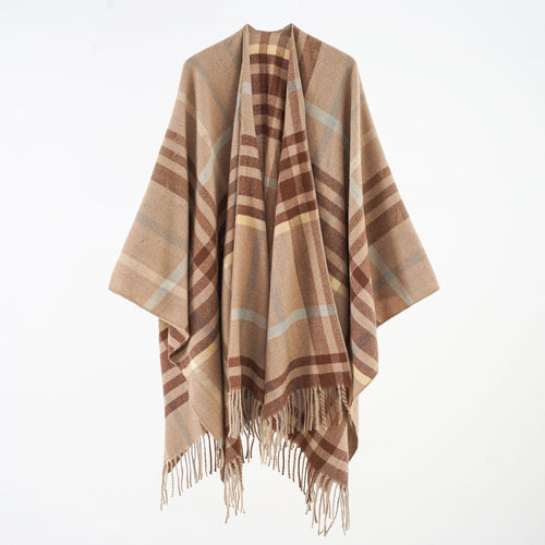 Damen Multifunktionaler Plaid-Poncho mit Kaschmir‑Touch und Fransensaum Shop Nory