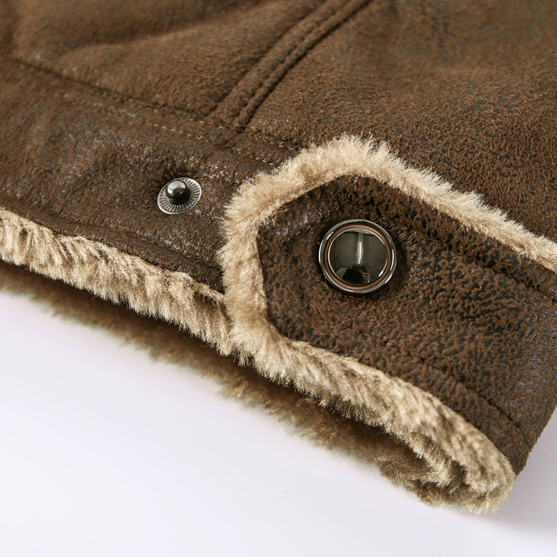 Herren Lederimitat-Fliegerjacke mit Teddyfutter und asymmetrischem Reißverschluss Shop Nory