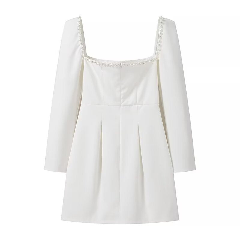 Damen Figurbetontes A‑Linien‑Minikleid mit quadratischem Ausschnitt, langen Ärmeln und Perlenbesatz Shop Nory