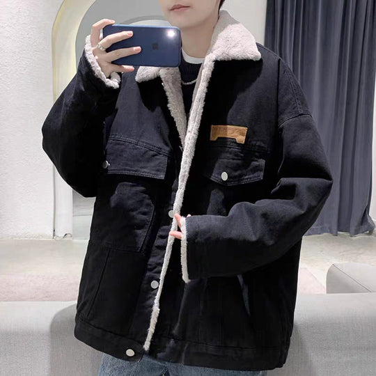 Herren Gefütterte Oversized Denimjacke mit Teddyfutter und Pattentaschen Shop Nory