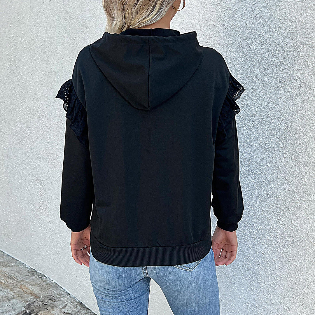 Damen Kapuzenpullover mit Spitzenvolants an den Schultern Shop Nory