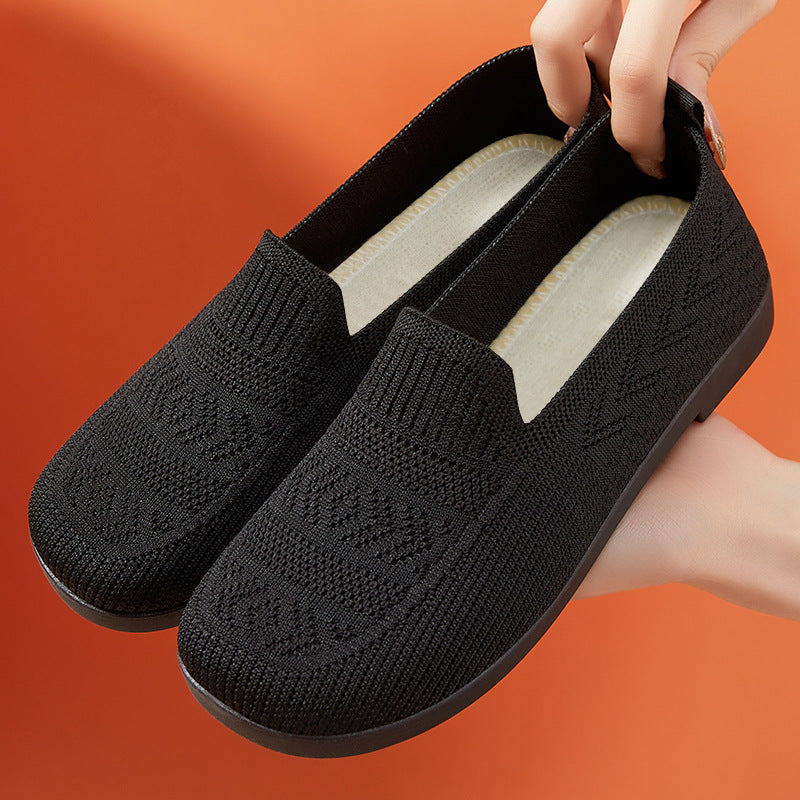 Damen Komfortable Strick-Slipper mit elastischem Einstieg und rutschfester Sohle