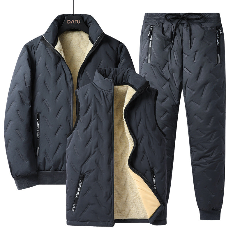 Herren Dreiteiliges gestepptes Winter-Set mit Teddyfutter — Stehkragenjacke, wattierte Weste & Thermohose Shop Nory