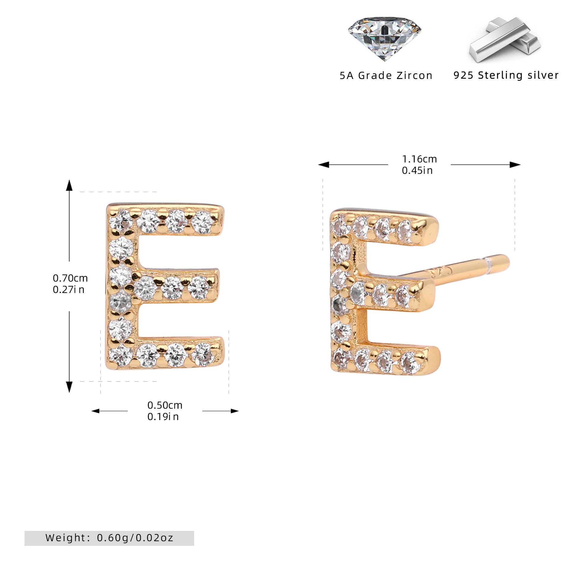 Damen Ohrstecker aus 925 Sterling Silber mit luxuriösem Zirkonbuchstaben R Shop Nory