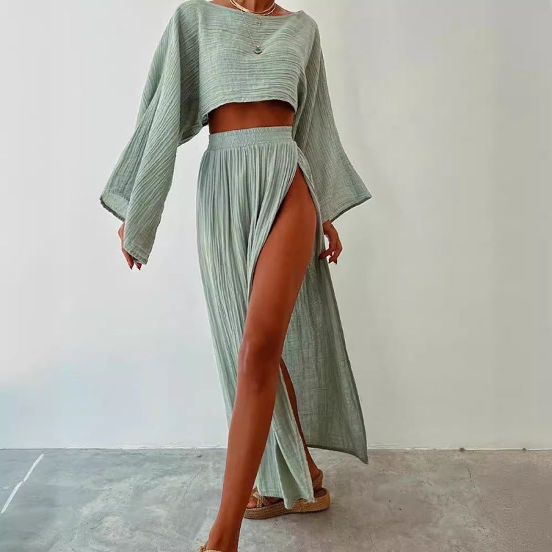 Damen Zweiteiliges Maxikleid mit Off-Shoulder-Design und Schlitz