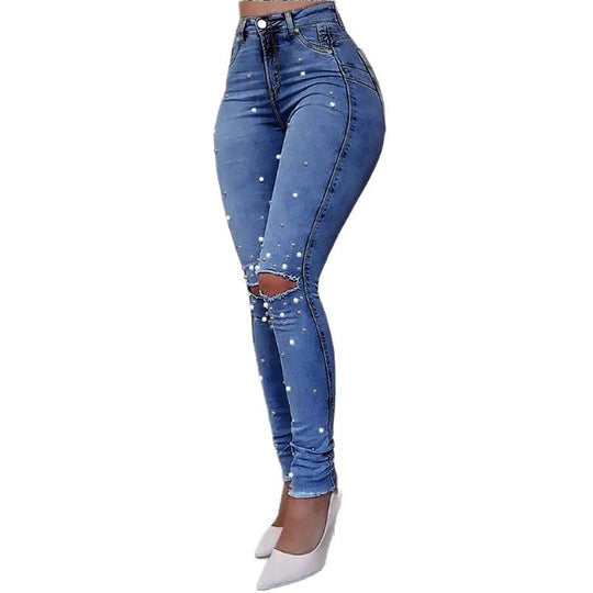 Damen Perlenverzierte High‑Waist Skinny‑Jeans mit Sculpting‑Passform Shop Nory