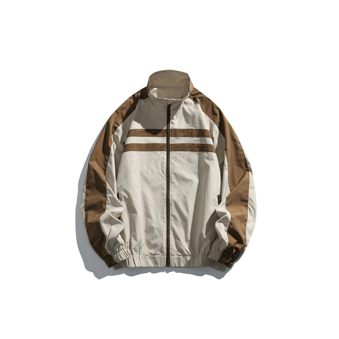 Unisex Sportive Trackjacke im Retro‑Windbreaker‑Design mit Stehkragen und Kontraststreifen Shop Nory