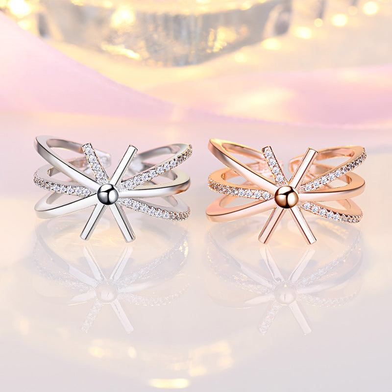 Damen Offener Ring mit kunstvollem Wellen-Design und funkelnden Zirkonia Shop Nory