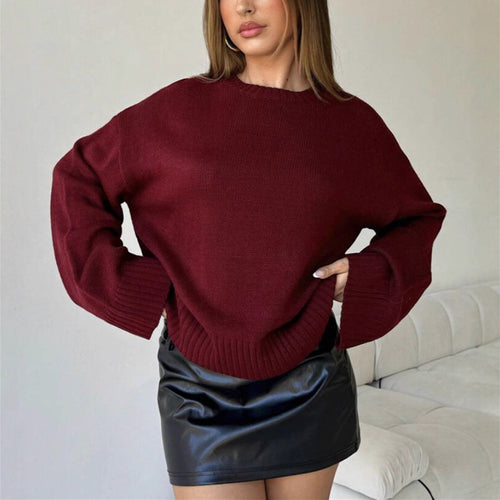 Damen Oversize-Feinstrickpullover mit kurzem Rumpf und geripptem Stehkragen Shop Nory