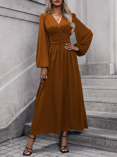 Damen Grecian-Maxikleid Ballonärmel Seitenschlitz