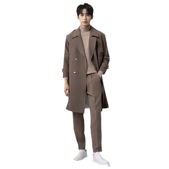 Herren Doppelreihiger Trenchcoat mit Taillengürtel und klassischem Revers Shop Nory