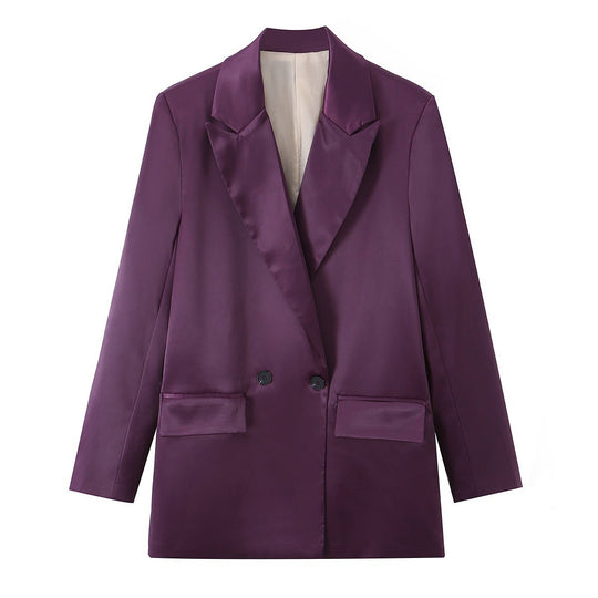Damen Doppelreihiger Satin-Blazer mit spitzem Revers und Pattentaschen Shop Nory