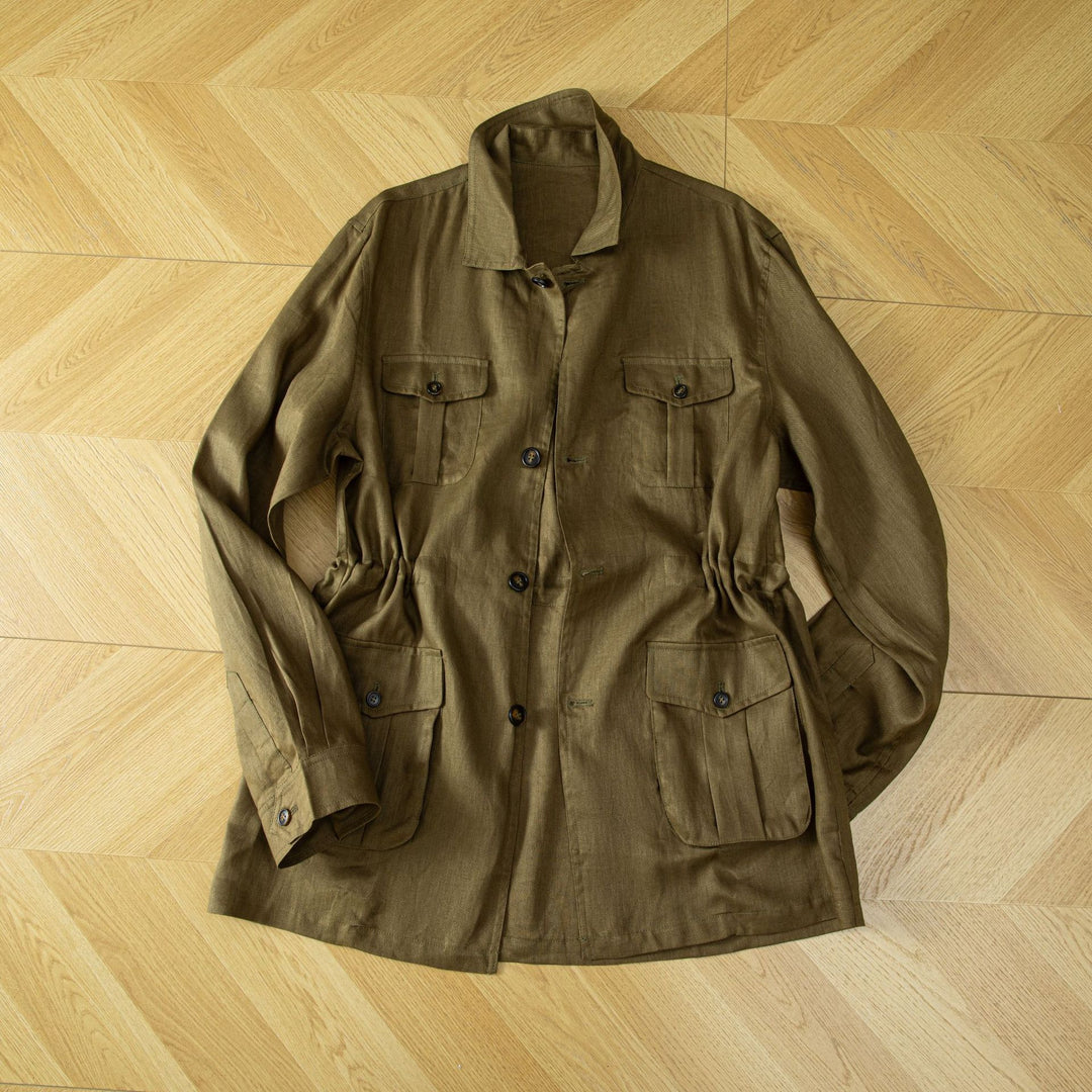 Damen Utility-Jacke aus Leinenmix mit Tunnelzug, Pattentaschen und Hemdkragen Shop Nory