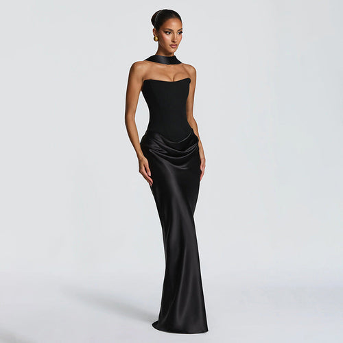 Damen Elegantes Abendkleid mit hohen Kragen und fließendem Schnitt