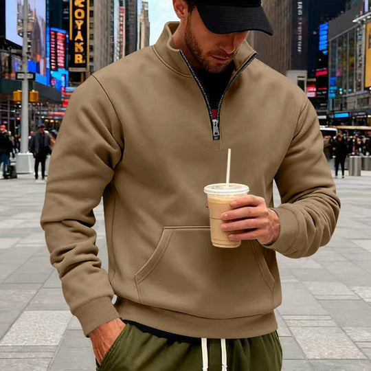 Herren Halbzip-Sweatshirt mit Kängurutasche und Stehkragen Shop Nory