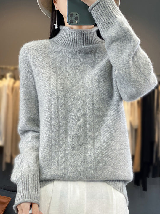 Damen Weicher Zopfstrick‑Mockneckpullover mit kaschmirähnlicher Haptik und verlängerten Rippbündchen Shop Nory