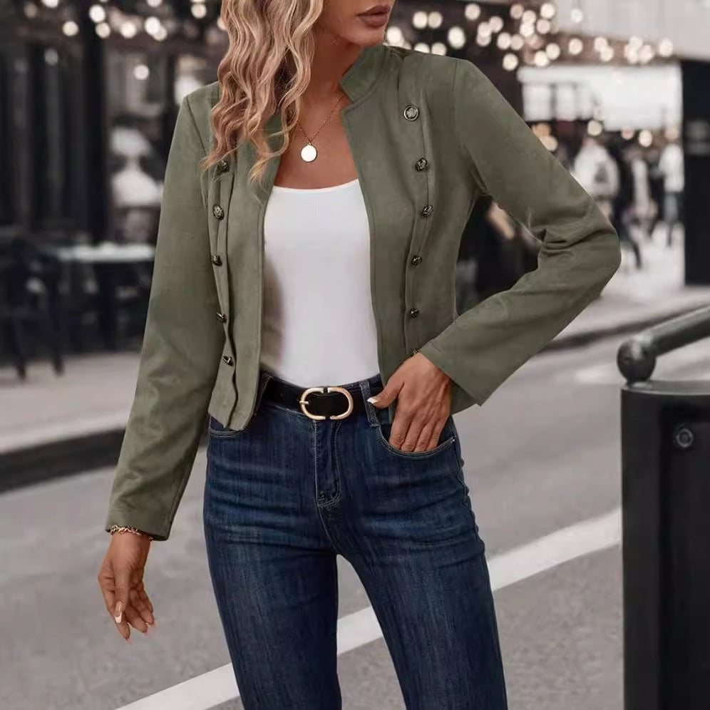 Damen schicke Suede-Jacke mit dekorativen Knöpfen