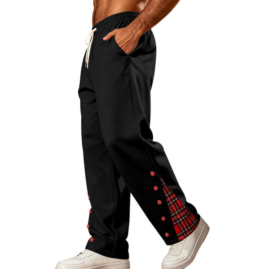 Herren Lockere Jogginghose mit Karo‑Einsatz und Druckknopf‑Details Shop Nory