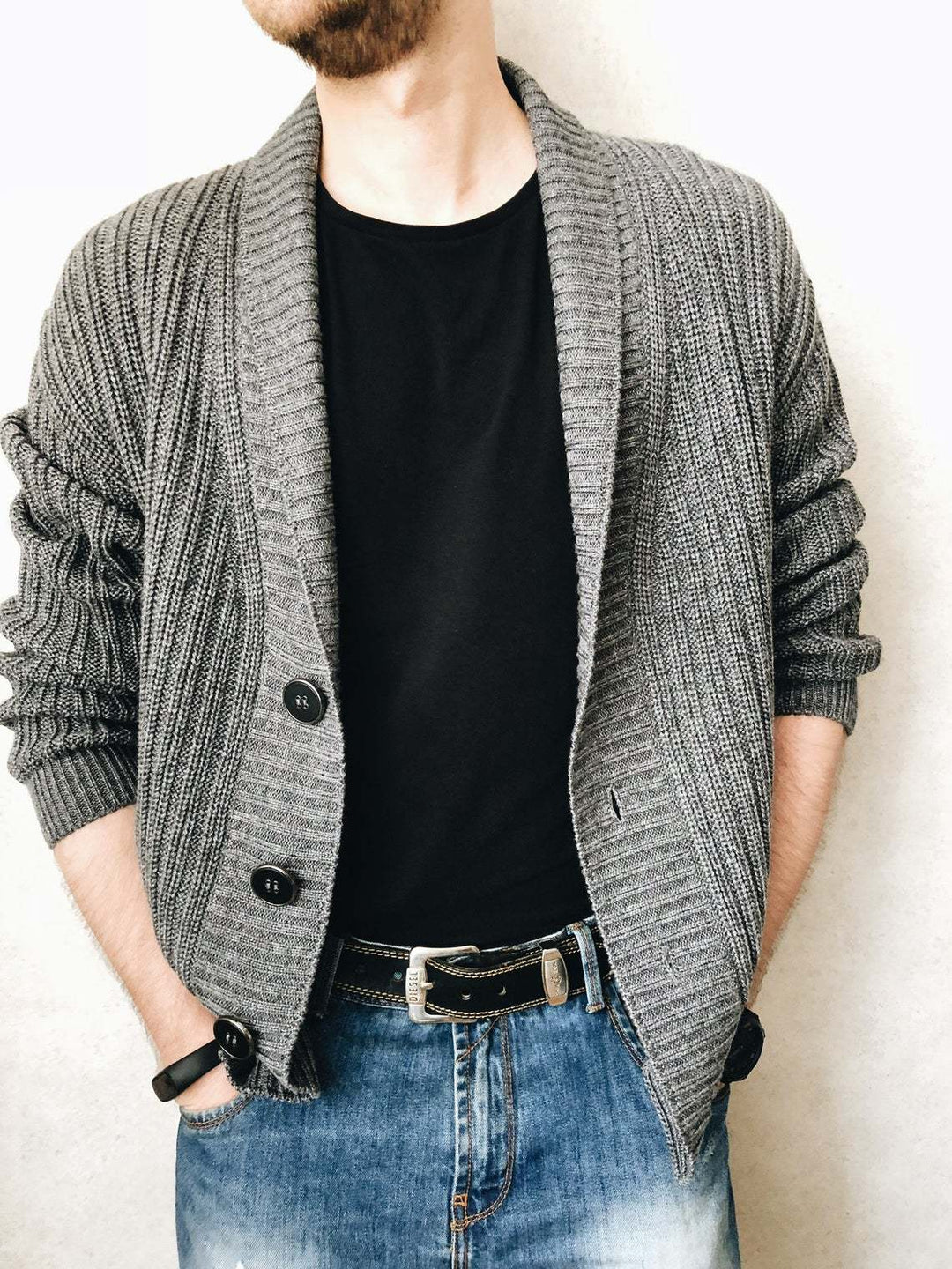 Herren Strickcardigan mit Schalkragen und Knopfleiste Shop Nory
