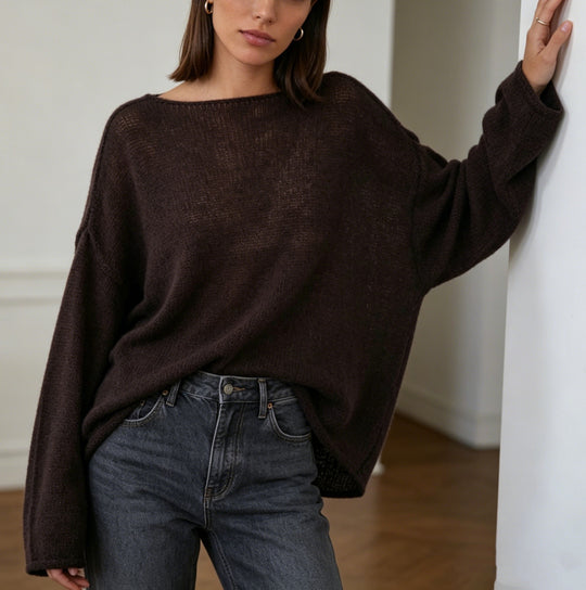 Damen luftiger Oversize-Feinstrickpullover mit weitem Arm und Rundhalsausschnitt Shop Nory