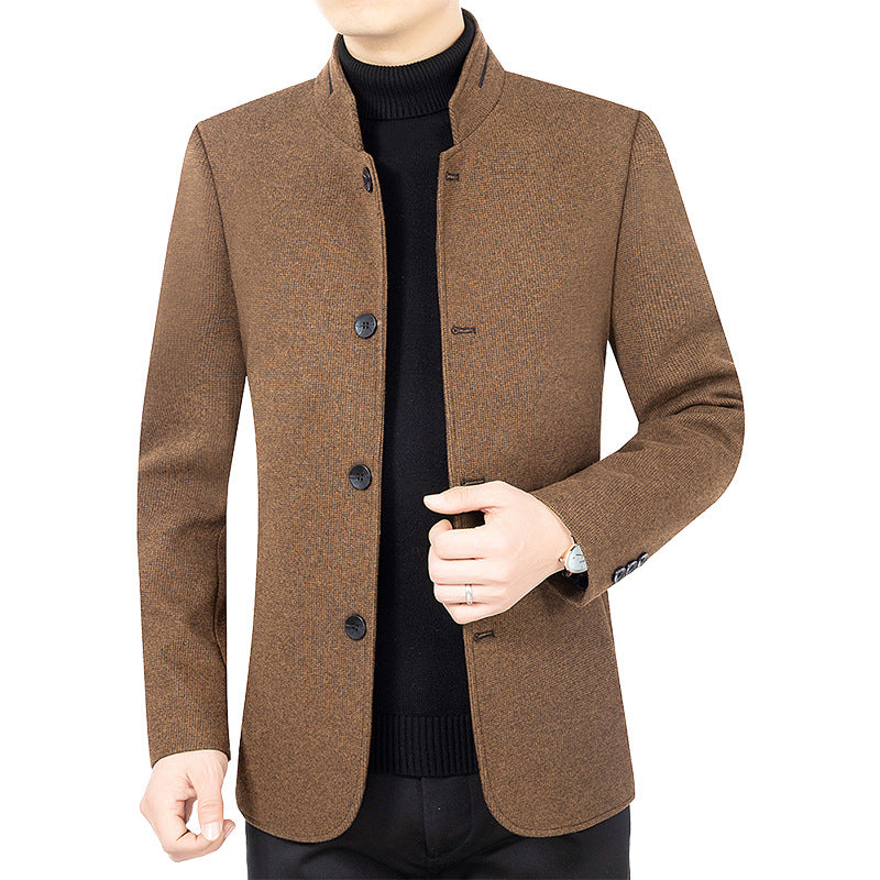 Herren Moderner taillierter Mantel mit Stehkragen und Knopfleiste aus Wollmix Shop Nory