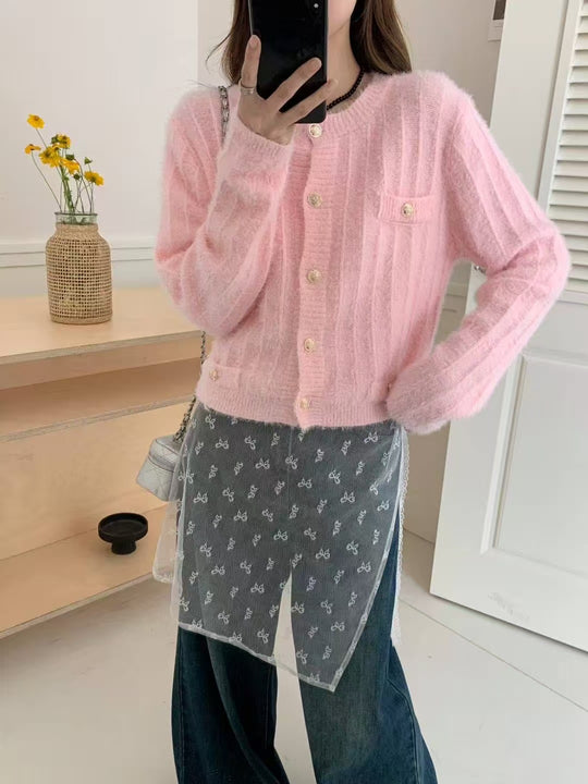Damen Flauschiger Cardigan mit perligen Knöpfen Shop Nory