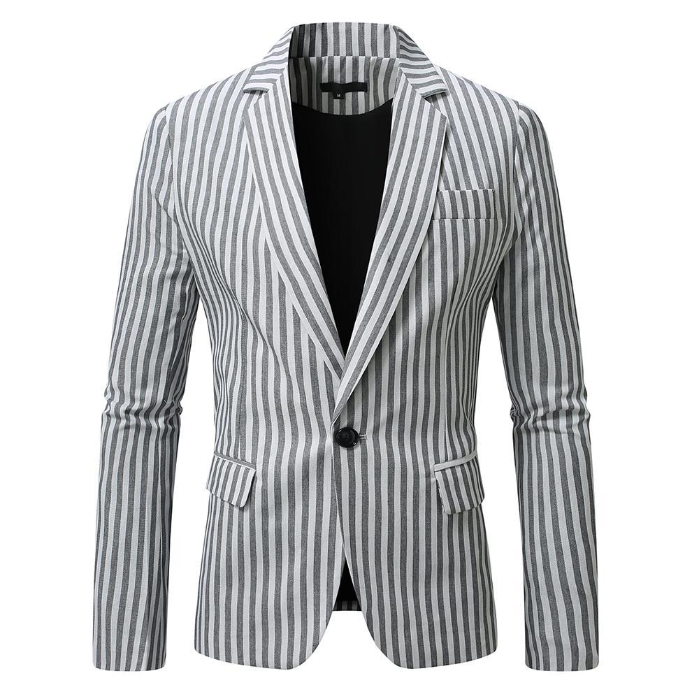 Herren gestreiftes Slim-Fit Sakko mit schmalem Revers und Single-Button Shop Nory