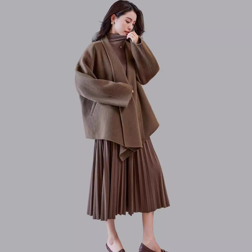 Damen Oversize-Mantel aus Wollmix mit offenem Schalkragen und asymmetrischem Saum Shop Nory