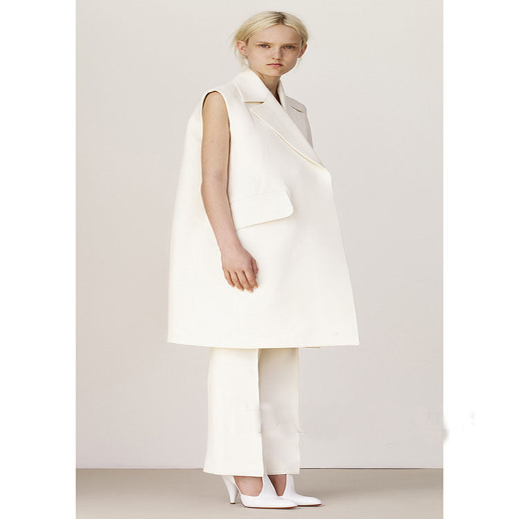 Damen Ärmellose A-Linien Longweste im Oversized Tailoring mit Schalkragen Shop Nory