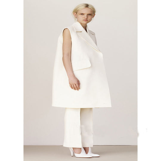 Damen Ärmellose A-Linien Longweste im Oversized Tailoring mit Schalkragen Shop Nory