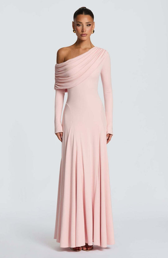 Damen Elegantes Langarm-Maxikleid mit asymmetrischem Drapierungsdetail