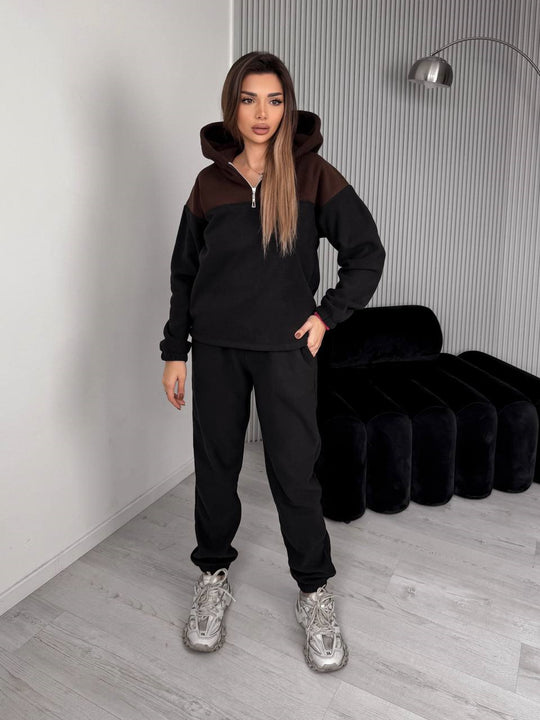 Damen Zweiteiliges Farbblock-Loungewear-Set mit halbem Reißverschluss und schmaler Jogginghose Shop Nory