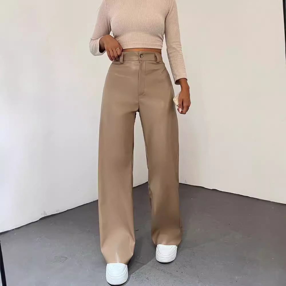 Damen Weite High-Waist-Hose aus Satinoptik mit weitem Bein Shop Nory