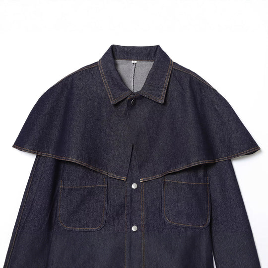 Damen Kurze Jeansjacke mit Cape‑Einsatz, Pattentaschen und Druckknöpfen Shop Nory