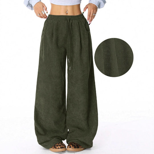 Damen Weite-Hosen Hohe Taille Corduroy Lounge Pants Shop Nory