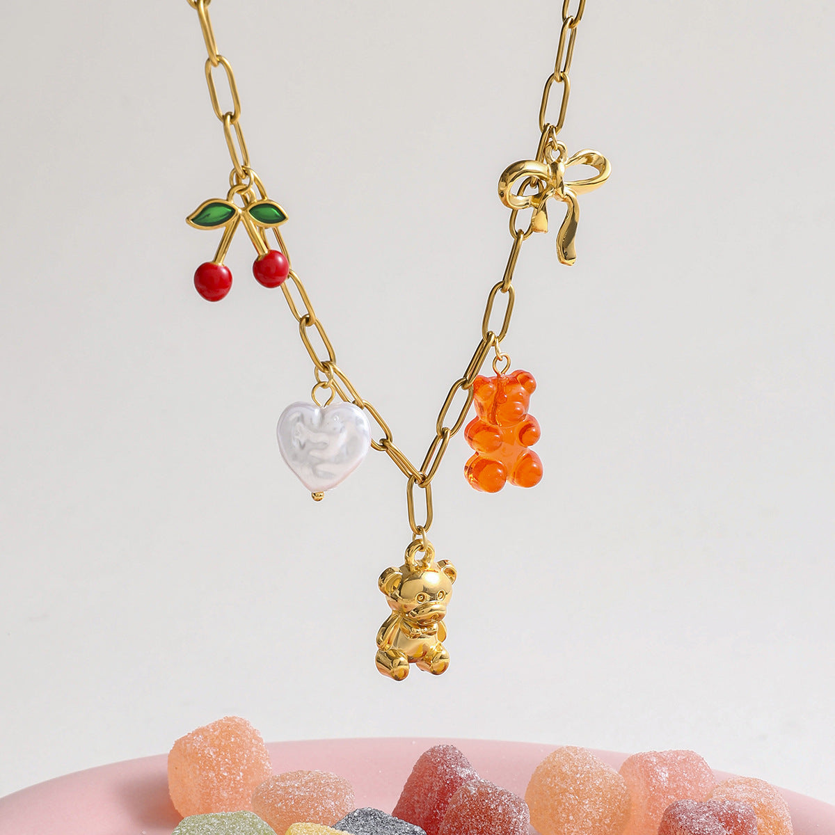 Damen verspielte Charm-Halskette aus Edelstahl Shop Nory