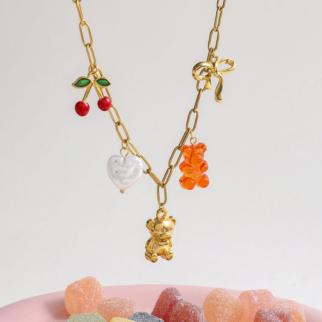 Damen Halskette mit bunten Charms und hypoallergener Edelstahlverarbeitung Shop Nory