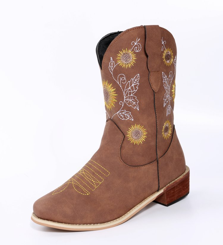 Damen Western-Stiefel mit bestickten Sonnenblumen und komfortablem Blockabsatz Shop Nory